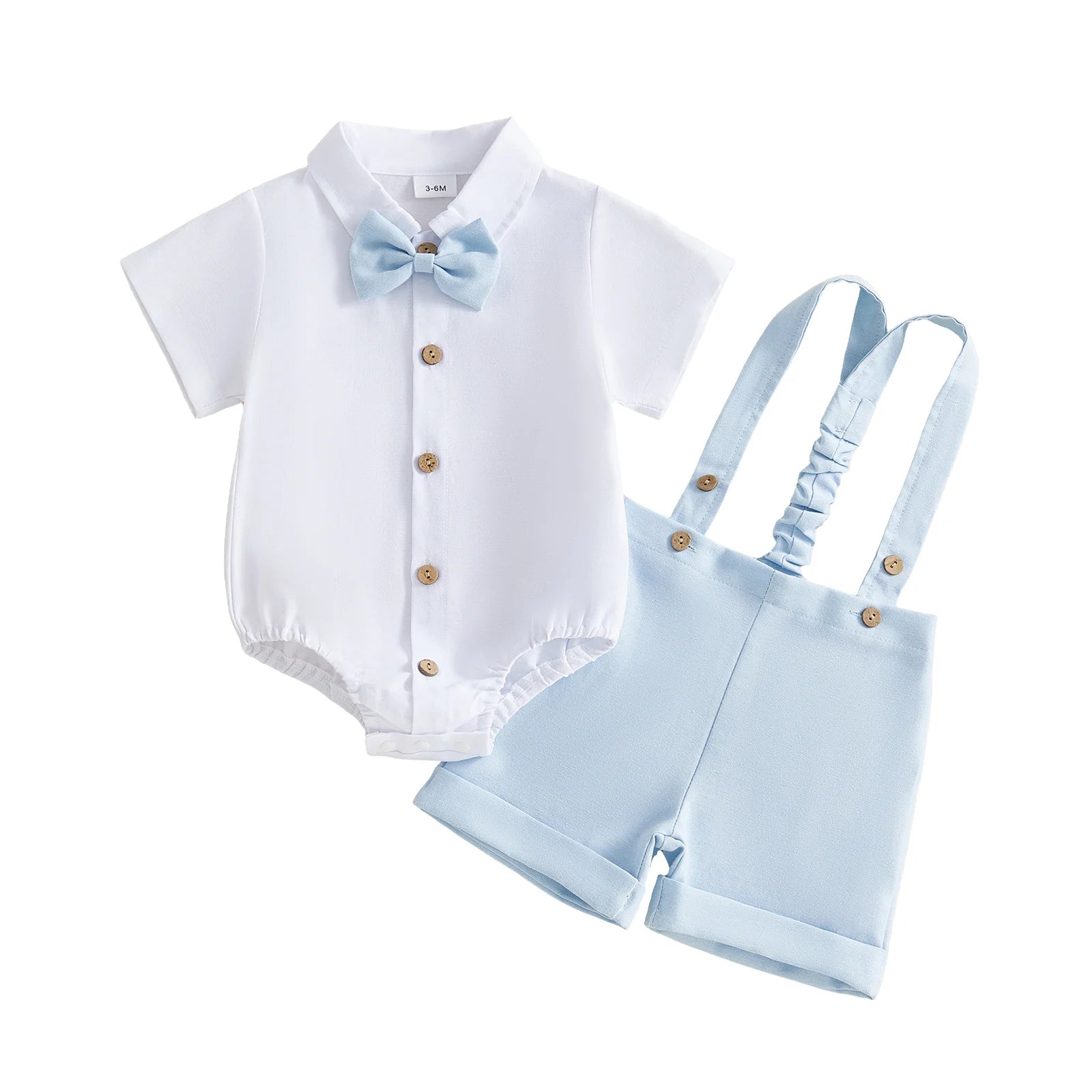 White Romper with Blue Shorts Baby Boy Gentlemen Suit