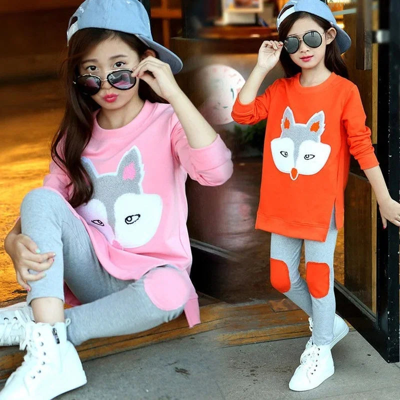 Kids Girls Cartoon Pattern Long Sleeve Tracksuit Set