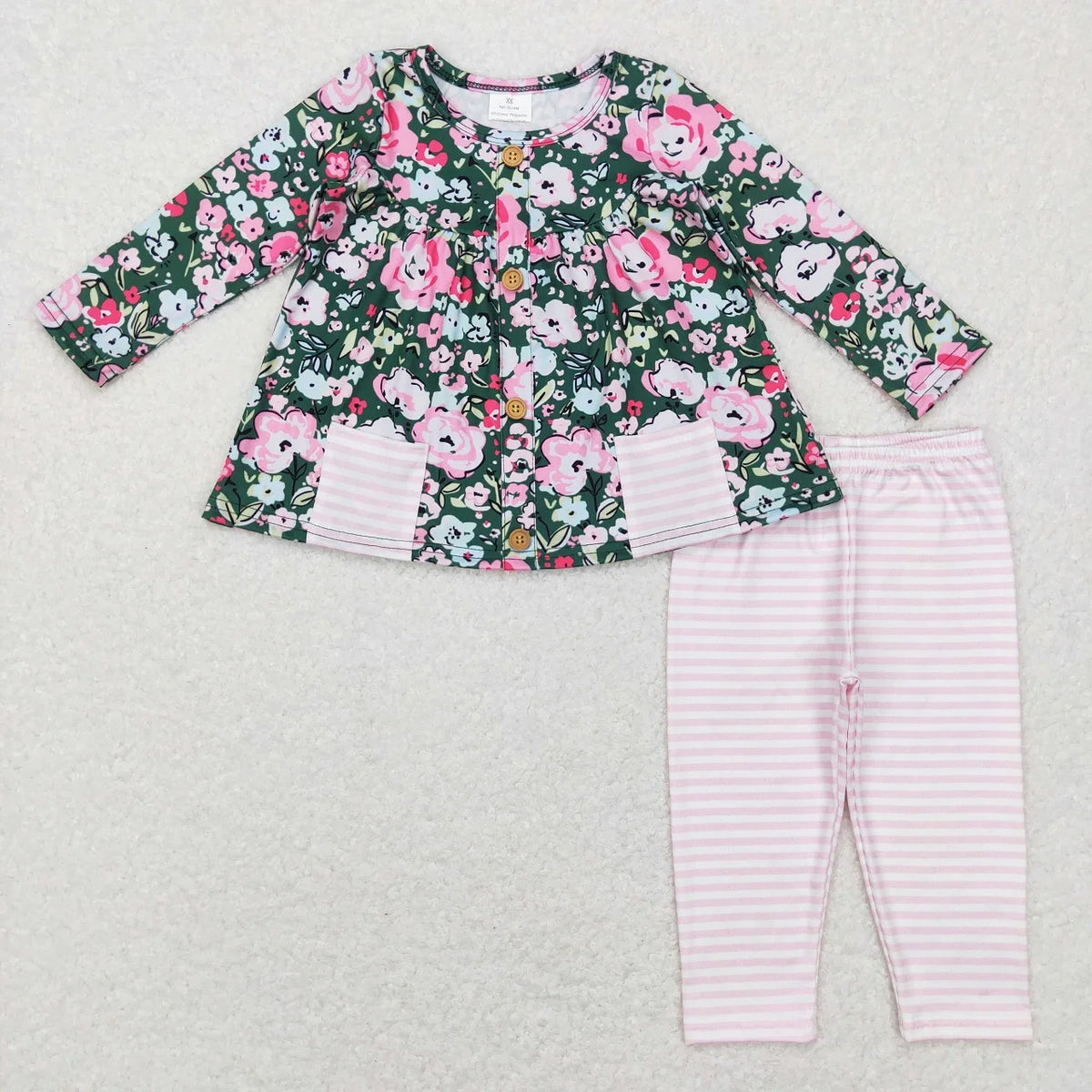 Little Girls Cartoon Flowers Print Cute Top and Pant Set