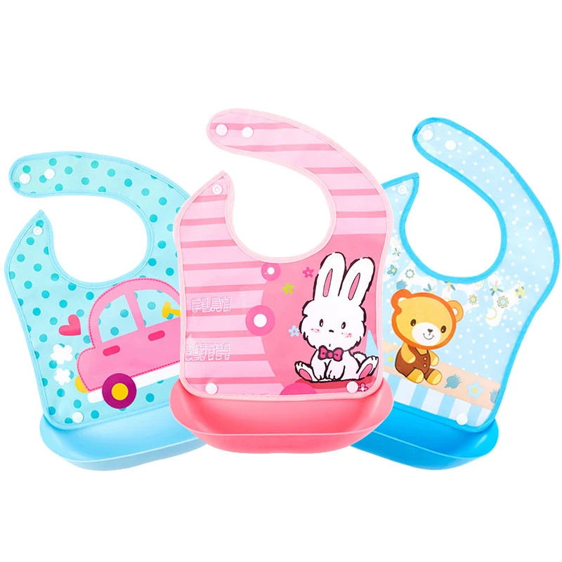 Soft Waterproof Cartoon Printed Adjustable Baby Bibs