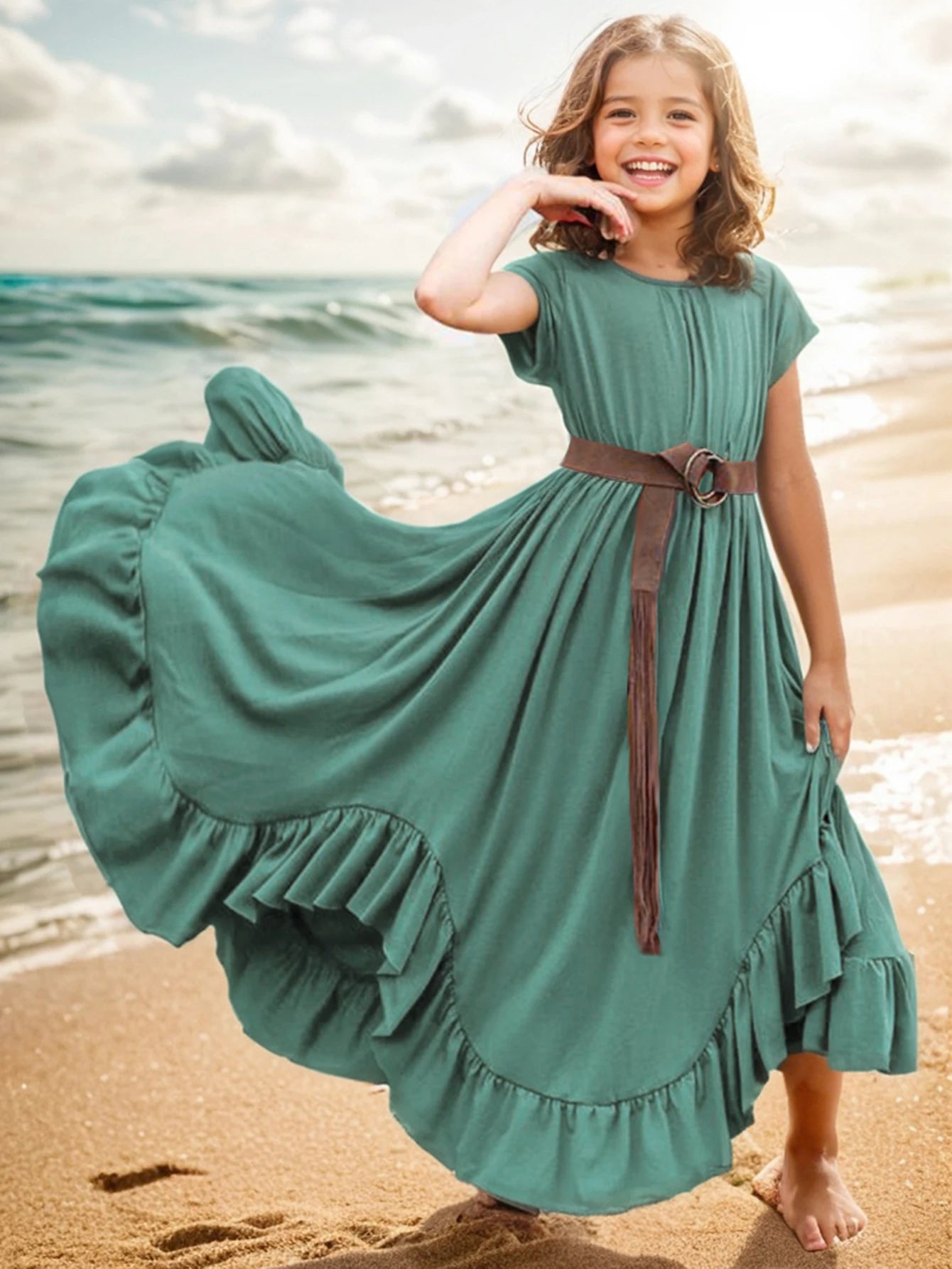 Lace Design Kids Girls Long Cotton Dresses for Summer childrensterritory