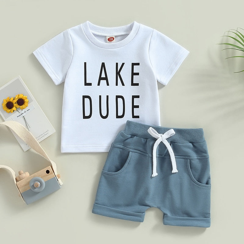 Lake Dude Letter Print Toddler Boys Casual Summer Outfit childrensterritory