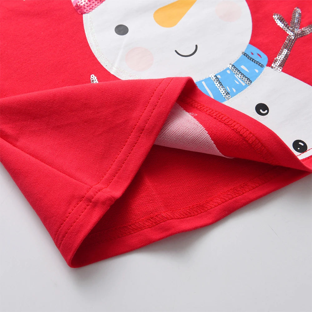 Cute Girls Long Sleeve Stripes Snowman Printed Dress childrensterritory