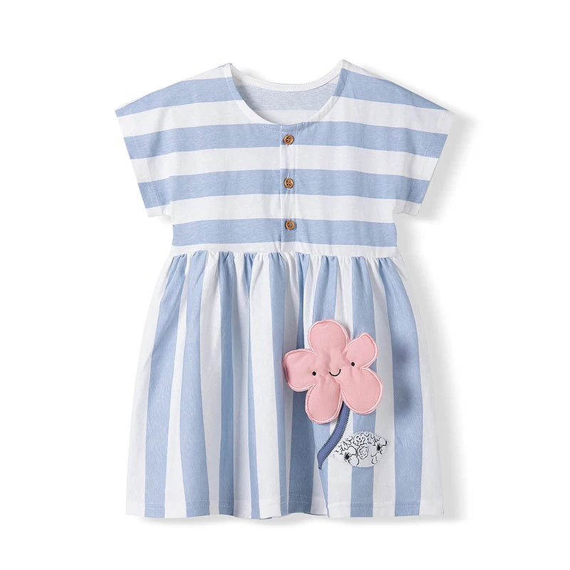 Kids Girls Cartoon Embroidered Summer Cotton Dresses childrensterritory