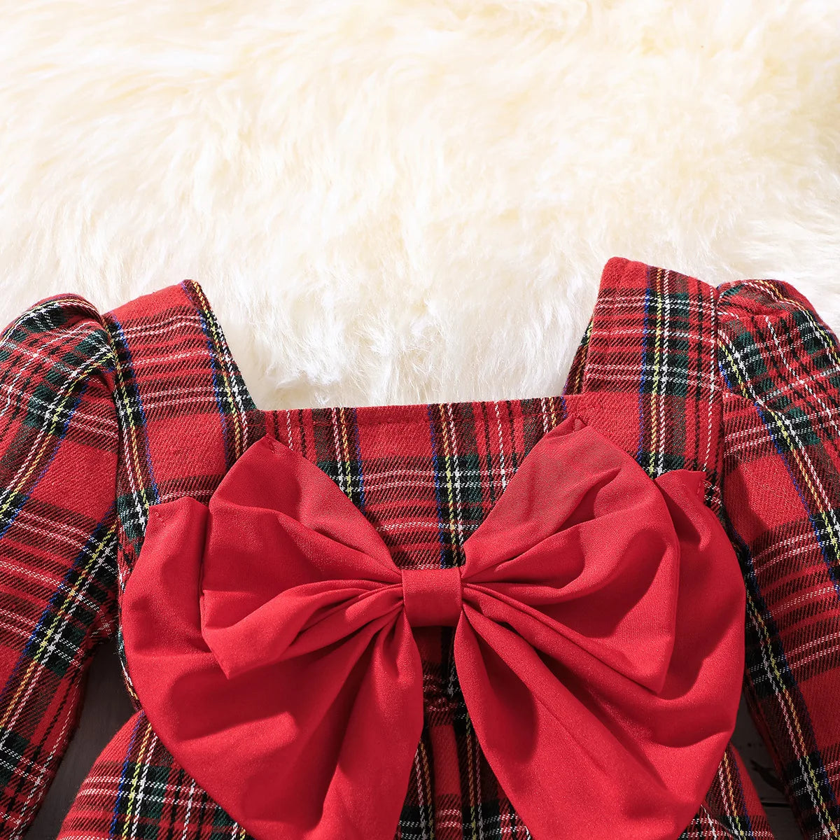 Baby Girls Long Sleeves Plaid Jumpsuit for New Year