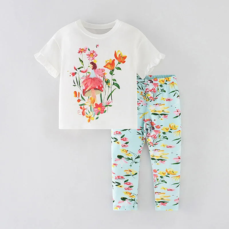 Little Girls Cartoon Design 2pcs Summer Cotton Clothing Sets childrensterritory