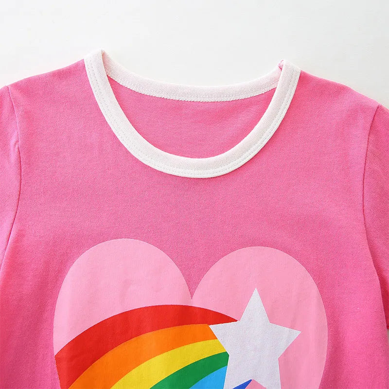 Little Girls Cartoon Hearts Rainbow Design Cotton T-shirt childrensterritory