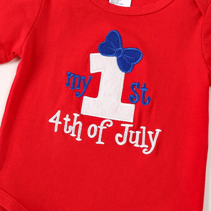 Letter Print Independence Day Infant Girl Outfit Set