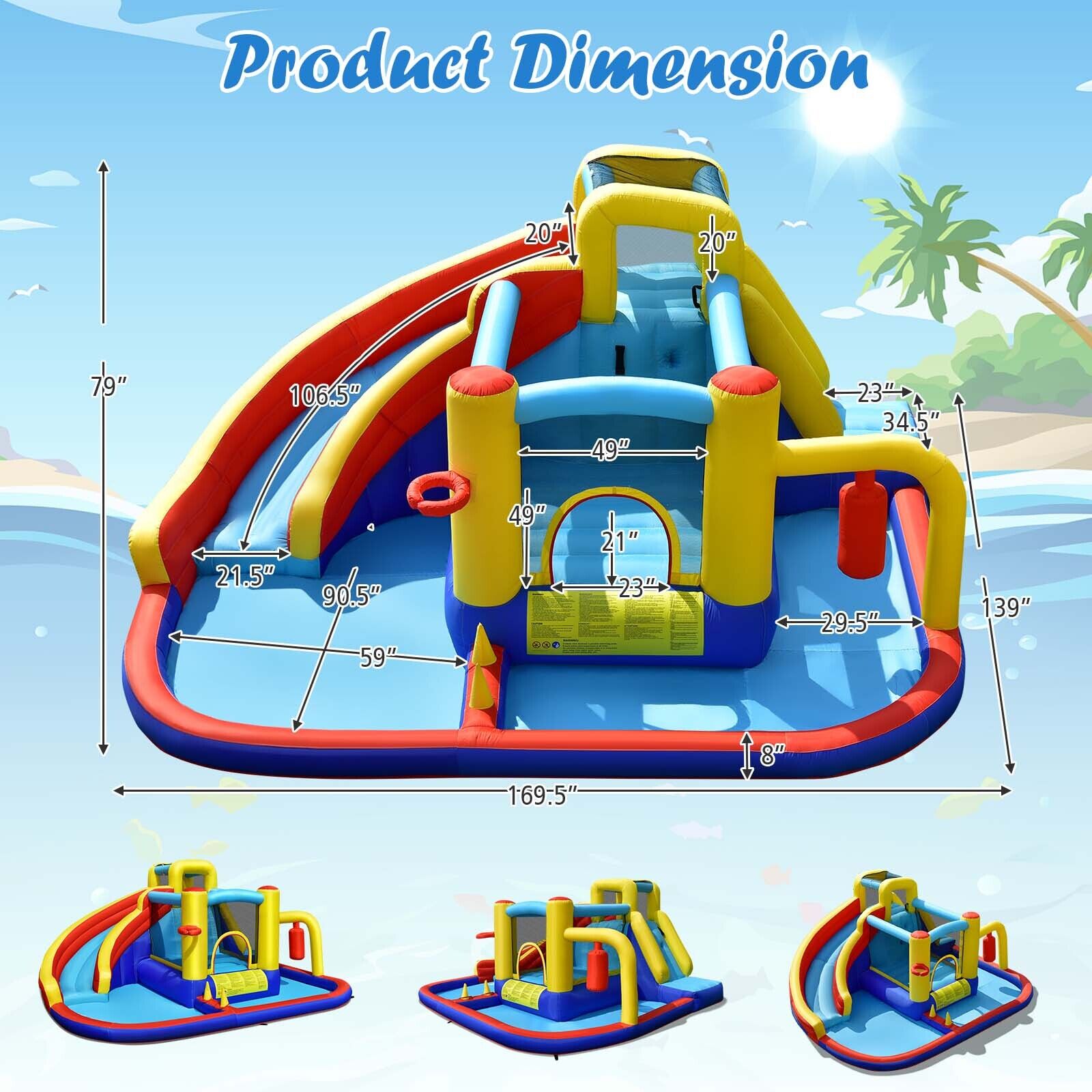 Kids 7-in-1 Inflatable Water Slide and Bounce Castle With 735W Air Blower childrensterritory