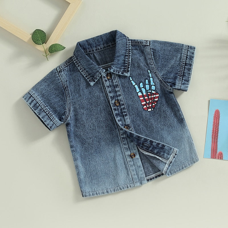 Hand Print Kids Independence Day Button Closure Shirt childrensterritory