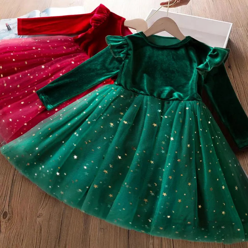 Kids Girl Star Sequin Mesh Winter Party Dresses childrensterritory