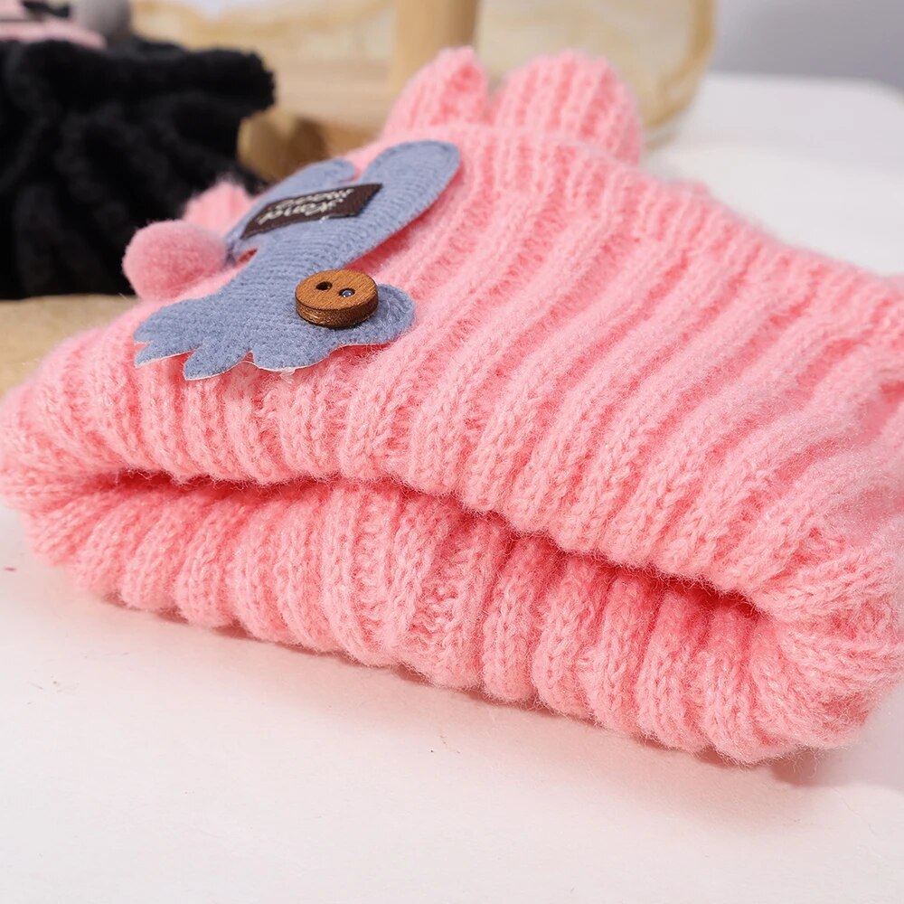 Kids Warm Thick Cartoon Giraffe Knit Scarfs Neck Sets childrensterritory