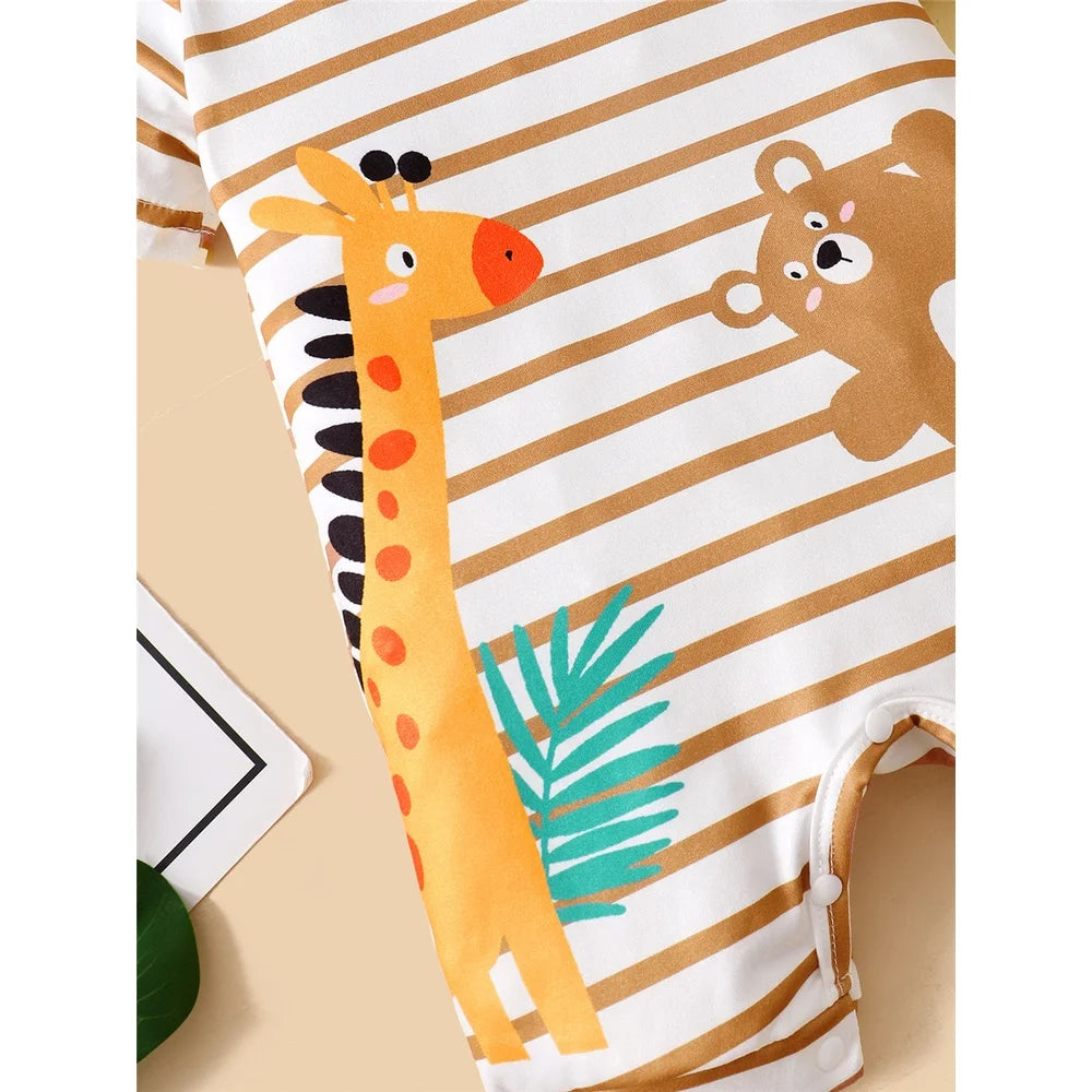 Cartoon Animal Print Romper with Cap for Baby Boy