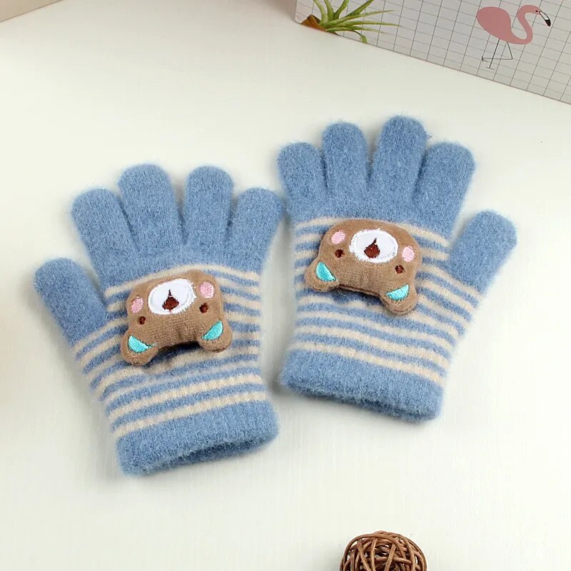 Kids Cartoon Design Furry Coral Fleece Short Gloves Mittens childrensterritory