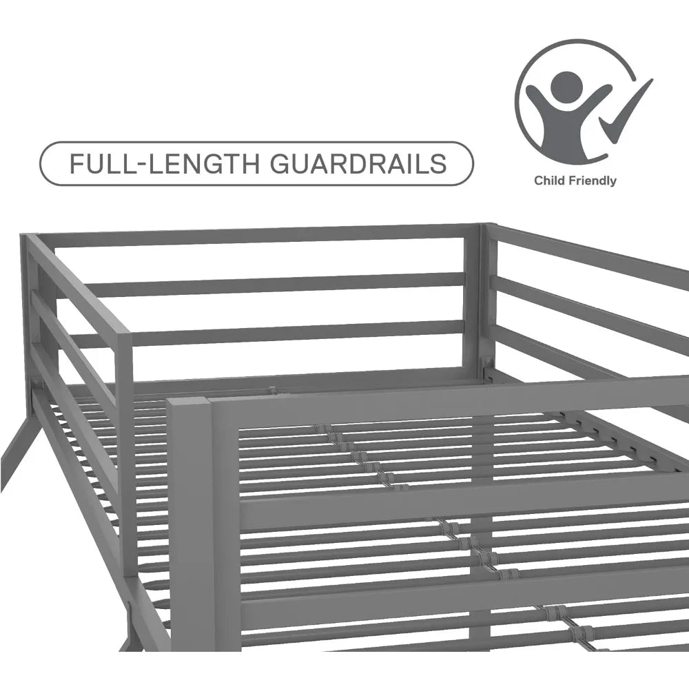Sturdy Metal Frame Bunk Bed with Slats and Side Rails childrensterritory