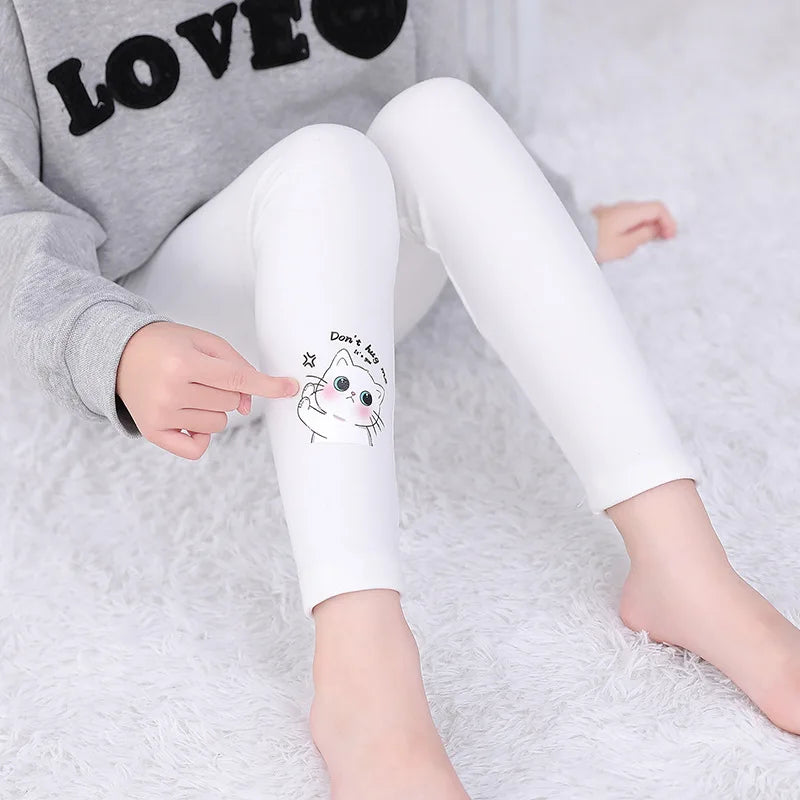 Solid Color Cute Cartoon Design Little Girls Casual Leggings childrensterritory