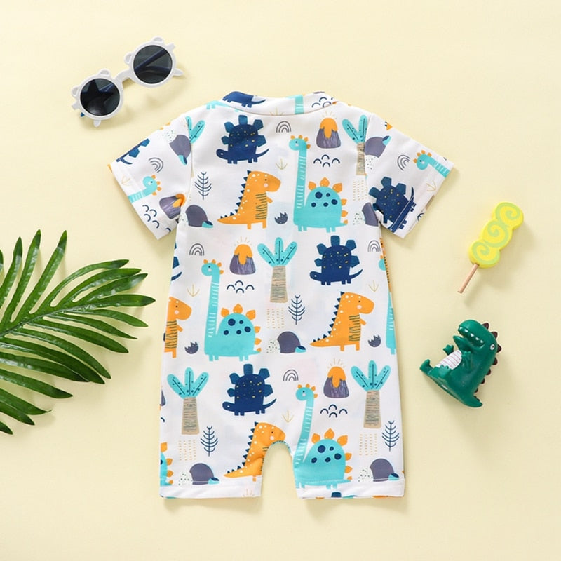 Cartoon Dinosaur Printed Baby/Kids Boys Zipper Swimsuit childrensterritory