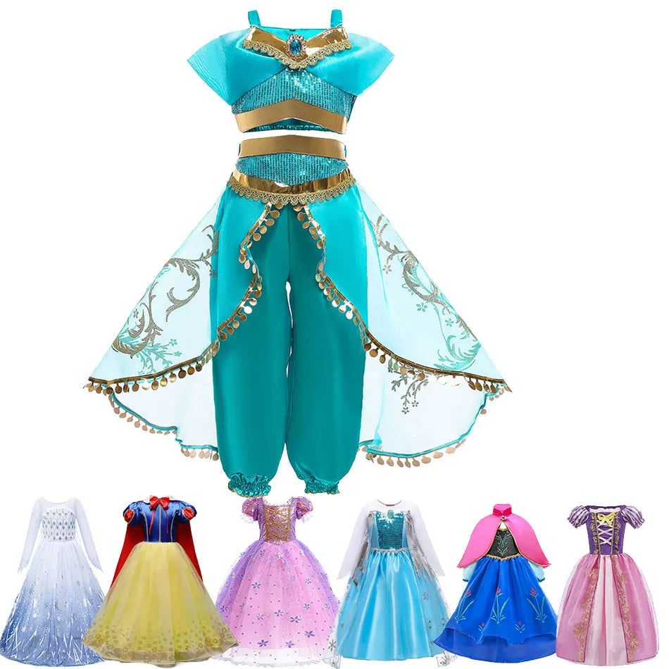 Kids Girls Jasmine Elsa Anna Bella Rapunzel Costumes childrensterritory