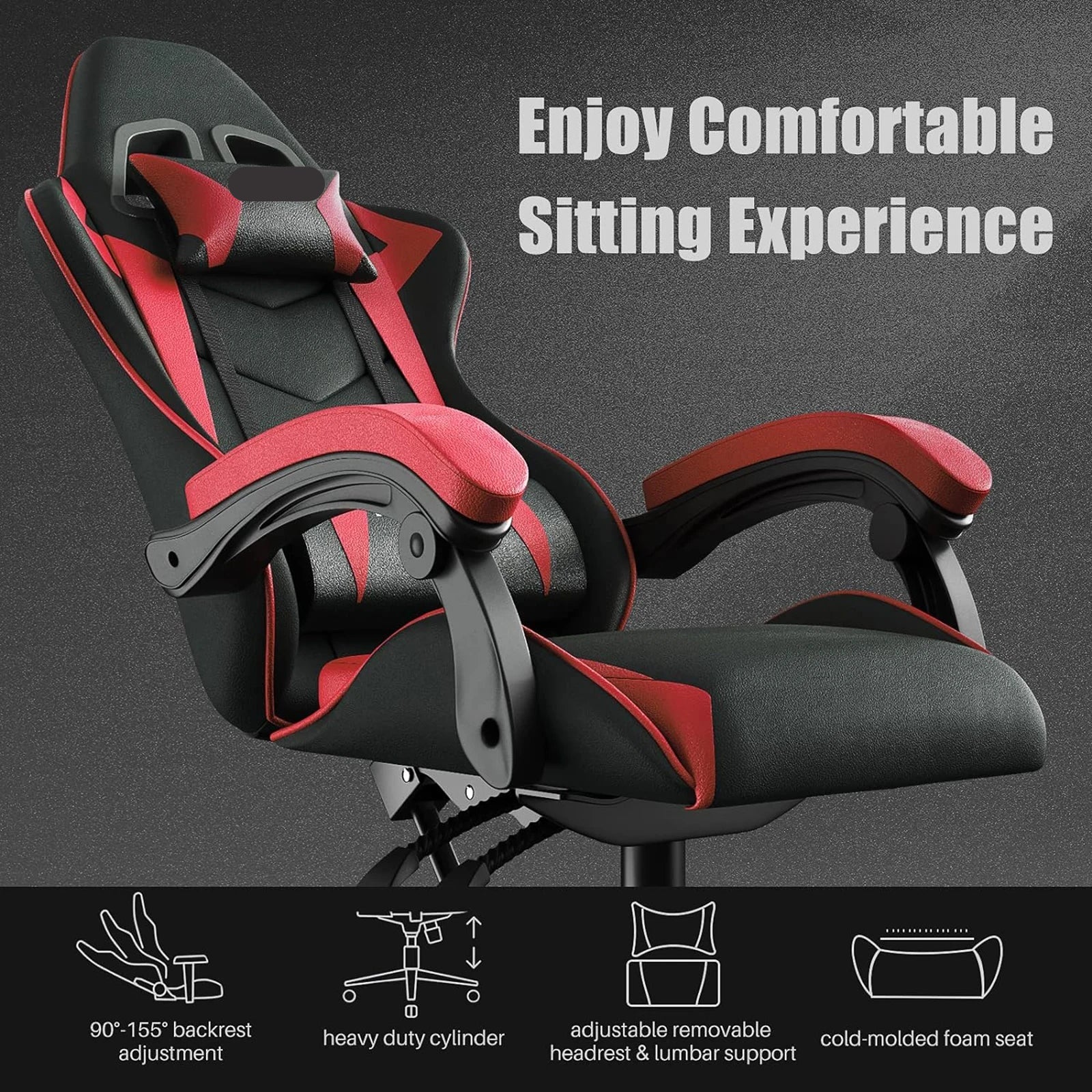 Adjustable Gamer Chairs with Lumbar Cushion + Headrest childrensterritory