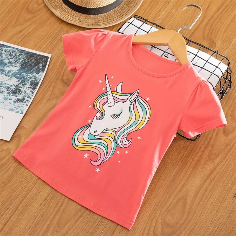 Kids Girls Unicorn Print Short Sleeve Party Wear Tops childrensterritory