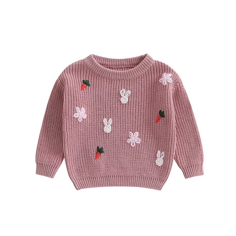 Baby Girls Cartoon Embroidery Knitted Easter Sweater childrensterritory