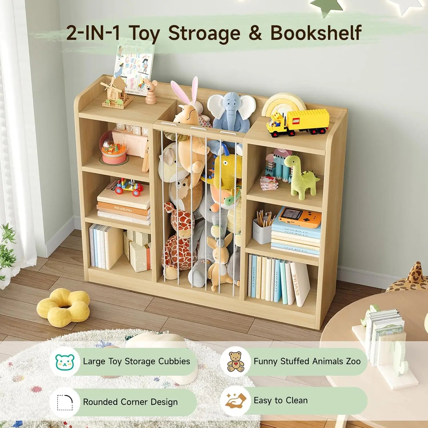 Plush Toy Organizers with 8 Storage Cubbies for Kids Rooms