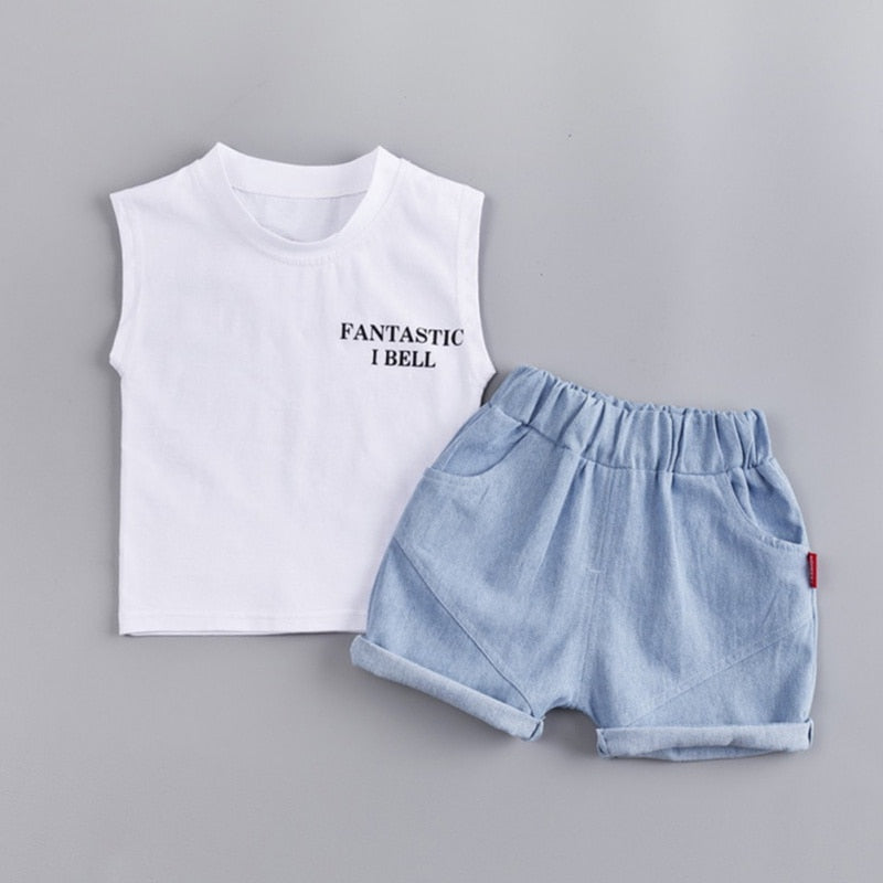 Baby Boy Letter and Dinosaur Print Vest Tops+Shorts 2PCS Set childrensterritory