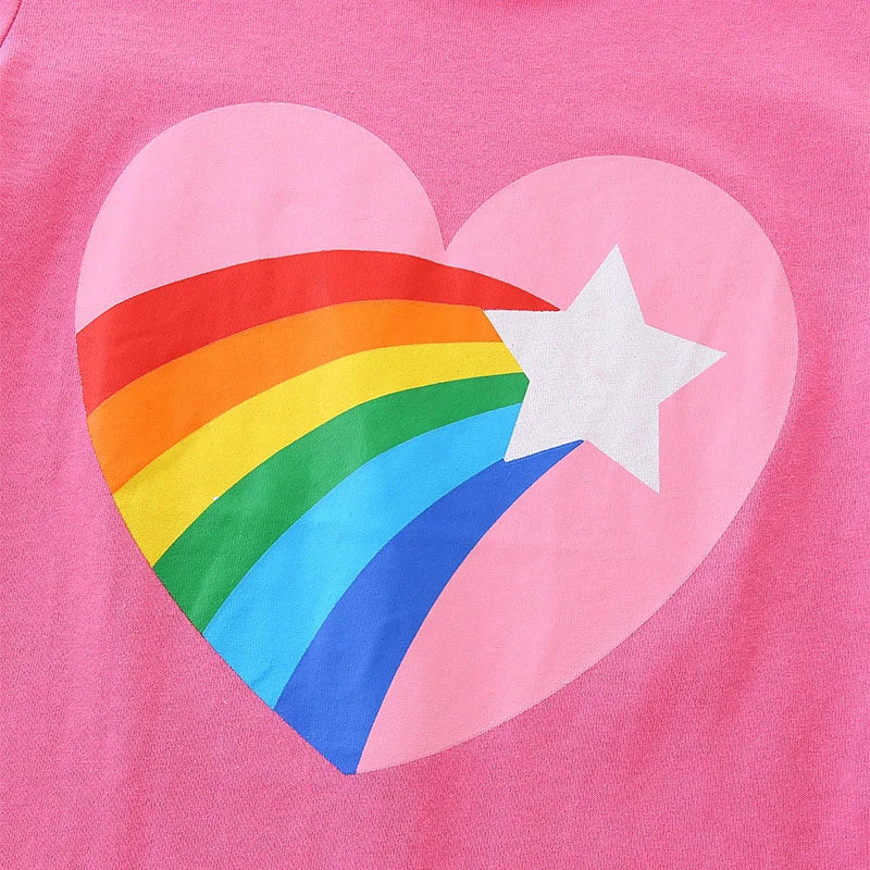 Little Girls Cartoon Hearts Rainbow Design Cotton T-shirt childrensterritory