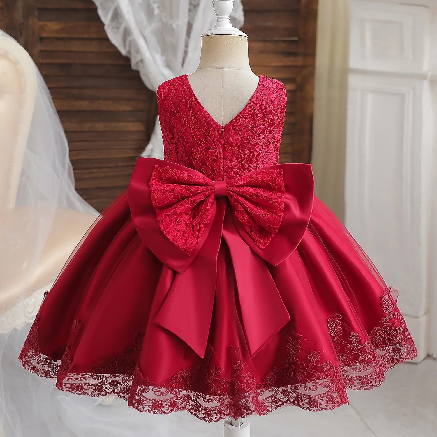 Elegant Baby Girl Big Bow Christening/Birthday Dresses