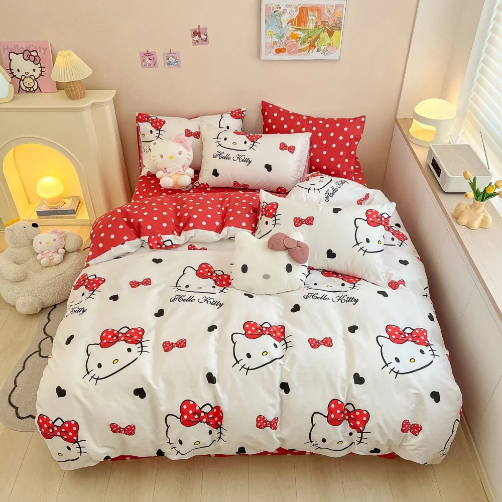 Hello Kitty Cartoon Design Duvet Cover Bedding Set for Kids&