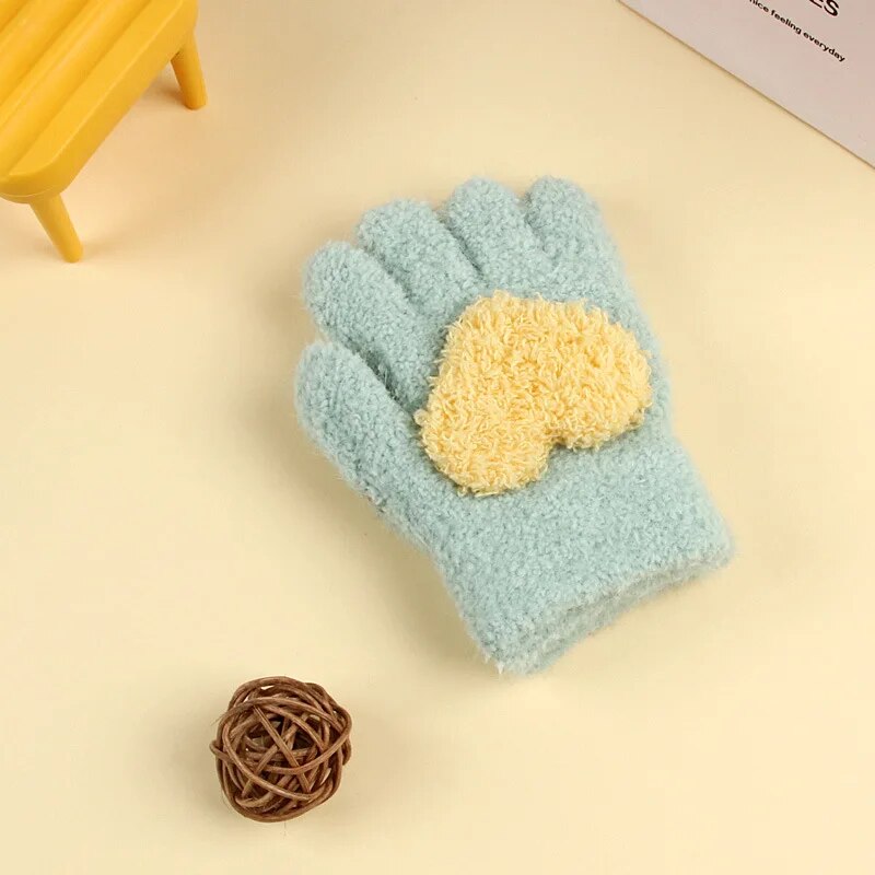 Kids Cartoon Design Furry Coral Fleece Short Gloves Mittens childrensterritory