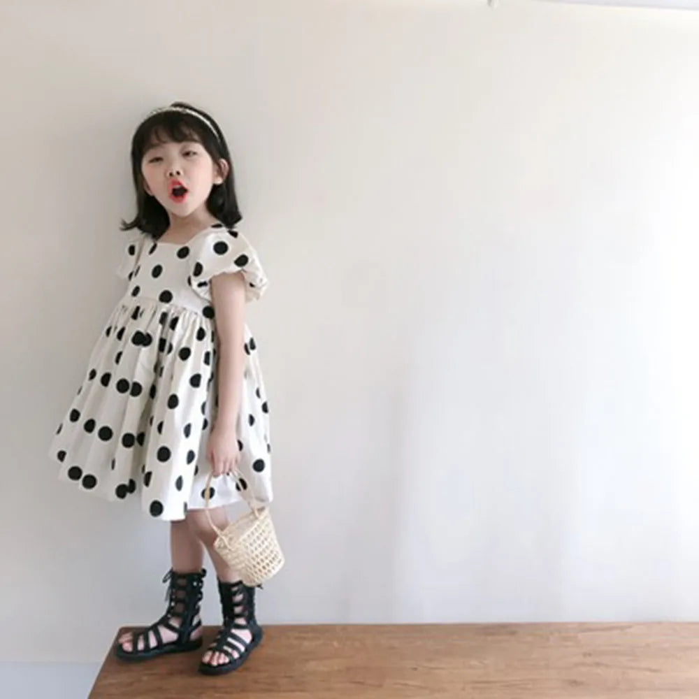 Kids Girls Korean Stylish Polka Dots Backless Party Dress childrensterritory