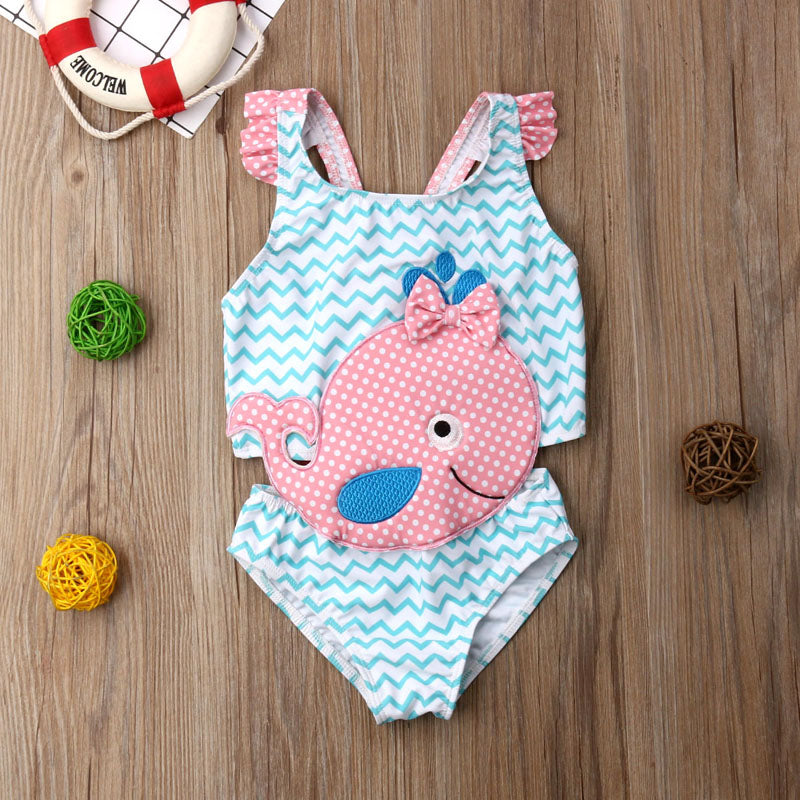 Sleeveless Goldfish Pattern Kids Girls Beachwear childrensterritory