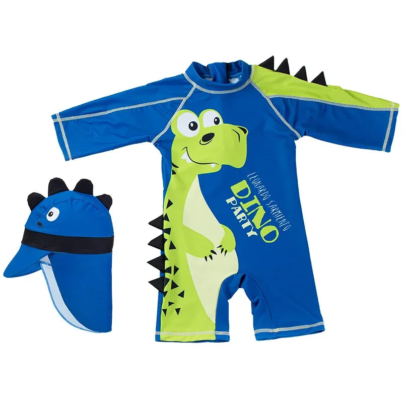 Baby/Kids Boys One Piece Shark Print Swimwear with Hat