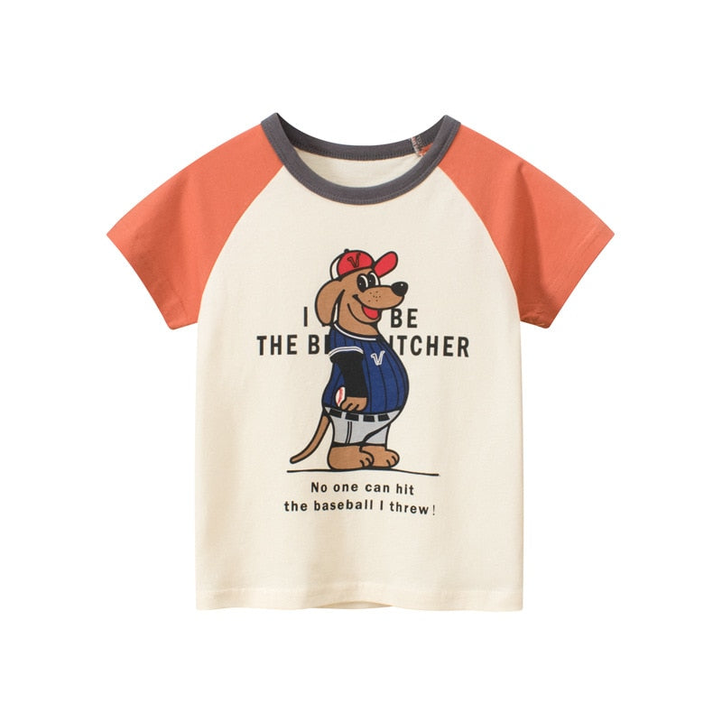 Cartoon Letter Printed Kids Boys Girls Loose Summer Cotton Top childrensterritory
