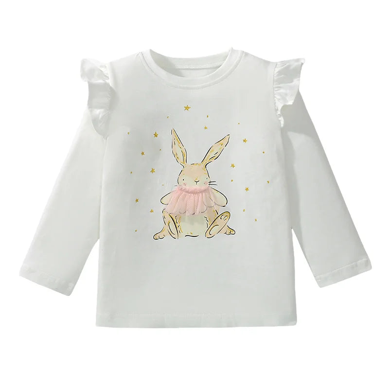 Kids Girls Cartoon Design Long Sleeve Cotton Tees childrensterritory