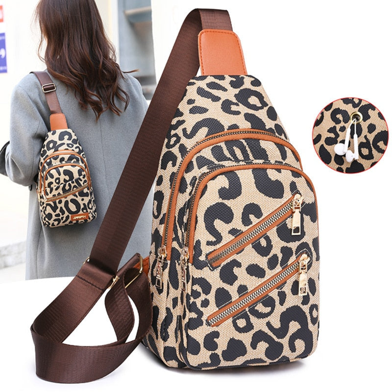 Leopard Print Casual Travel Shoulder Bags For Teenager childrensterritory
