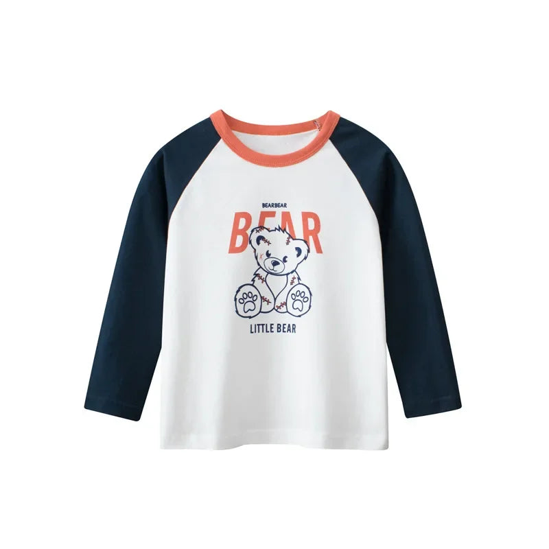 Trendy Boys Long Sleeve Bear Cartoon Design Cotton T-Shirts childrensterritory
