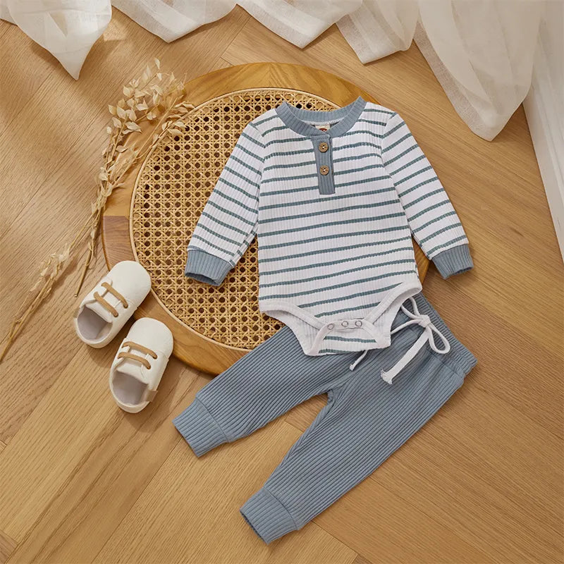Ribbed Stripe Soft Cotton Romper Pants for Baby childrensterritory