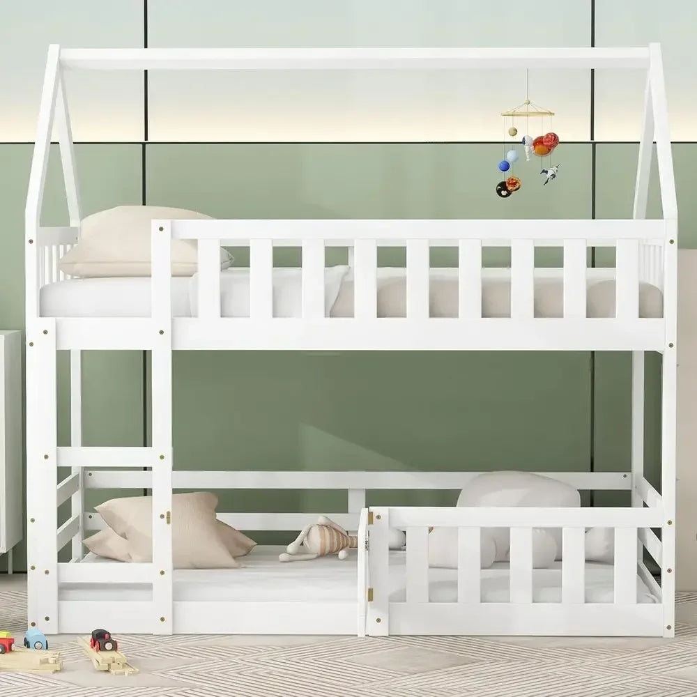 Fenced-in and Door-Equipped Twin-Over-Twin bunk bed