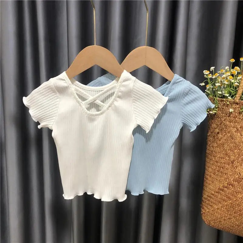 Little Girls, Korean Style Cross Striped Solid Tank Tops childrensterritory