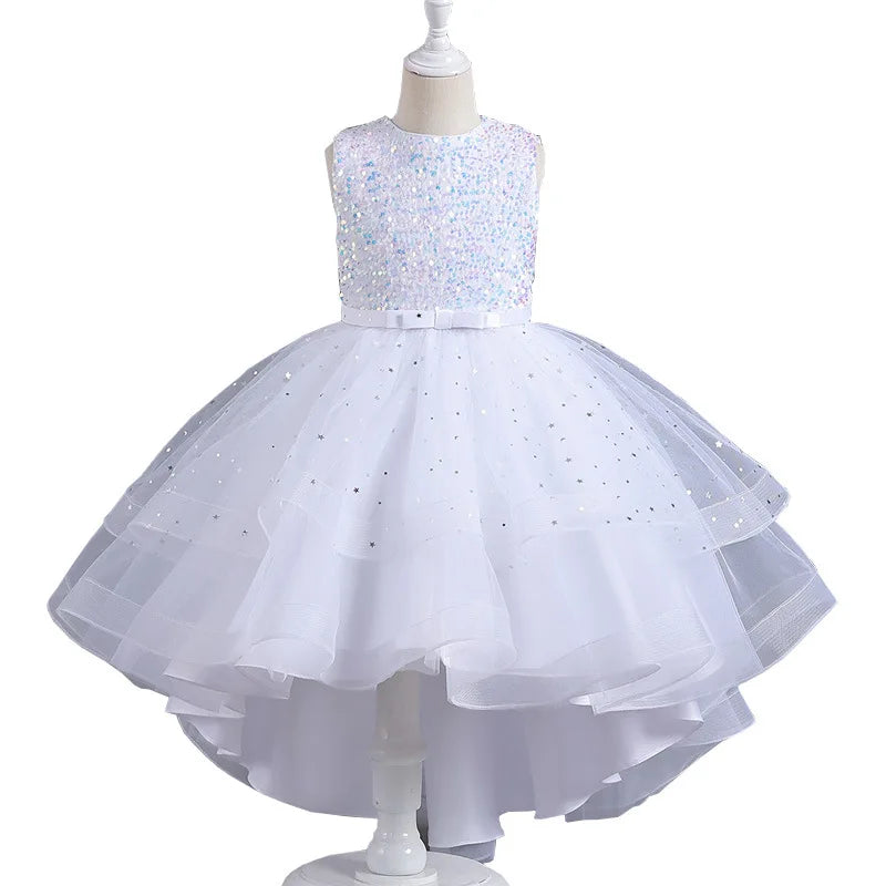 Kids Girls Sequins Design Fluffy Princess Party Trailing Dresses
