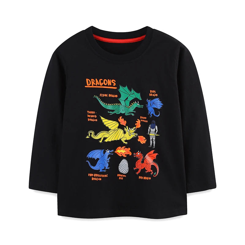 Cartoon DRAGONS Design Little Boys Long Sleeve T-shirts childrensterritory