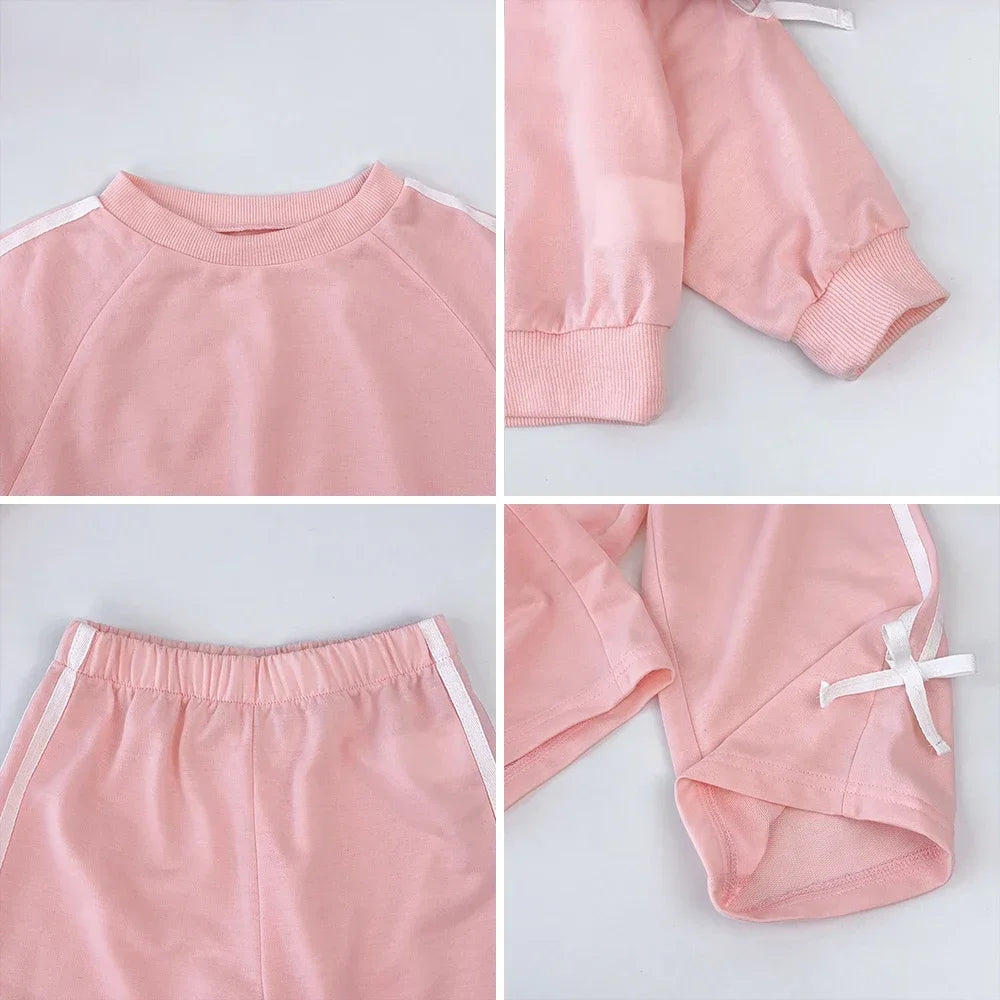 Kids Casual Bow Decoration Two-piece Casual Wear Clothing Set childrensterritory