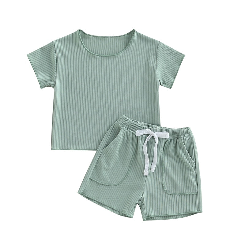 Baby Unisex Solid Crew Neck T-Shirts and Shorts Outfits childrensterritory