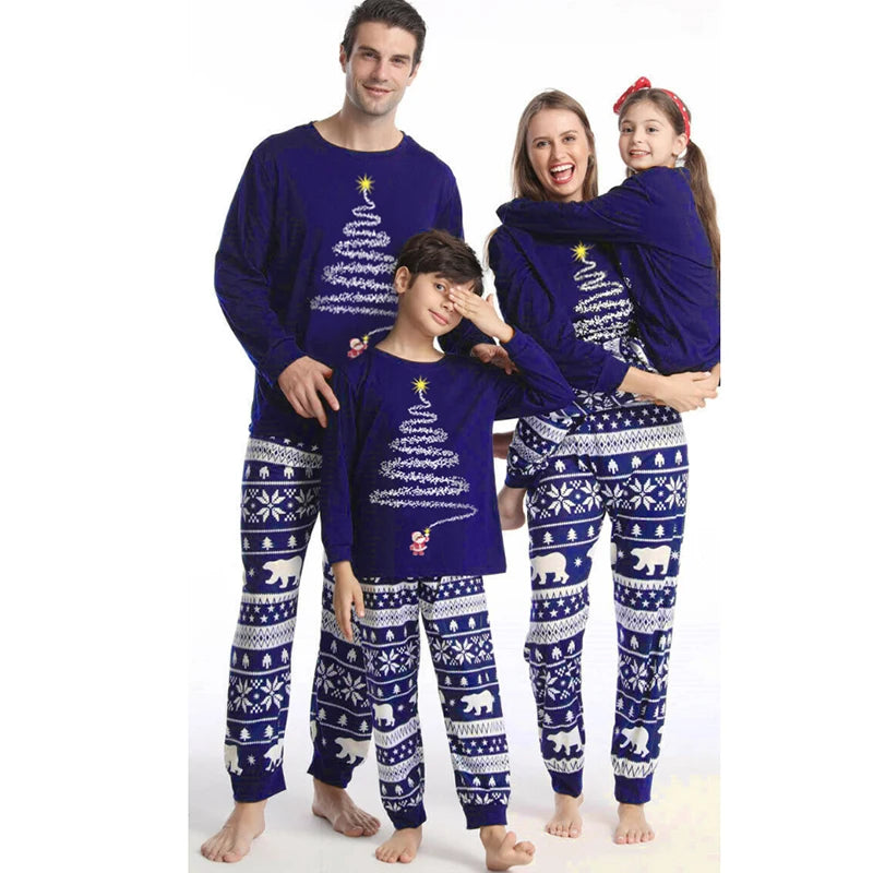 Cartoon Beer and Xmas Tree Print Family Matching Sleepwear Set childrensterritory