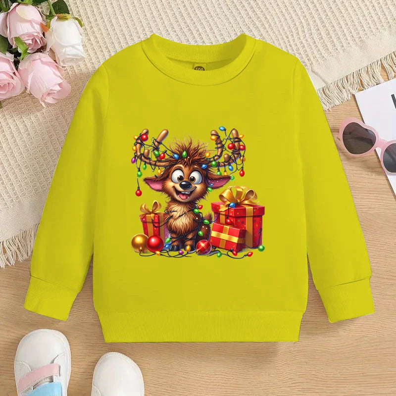 Boys & Girls Elk Deer Print Christmas Sweatshirts childrensterritory