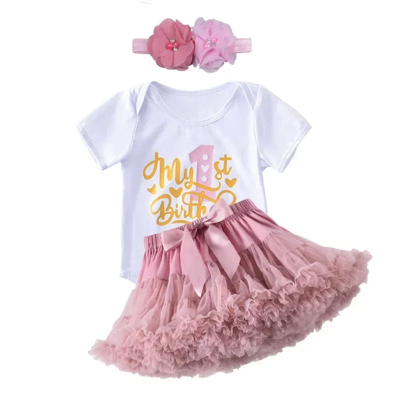 Newborn Girls White Bodysuit with Pettiskirt Tutu Outfits childrensterritory