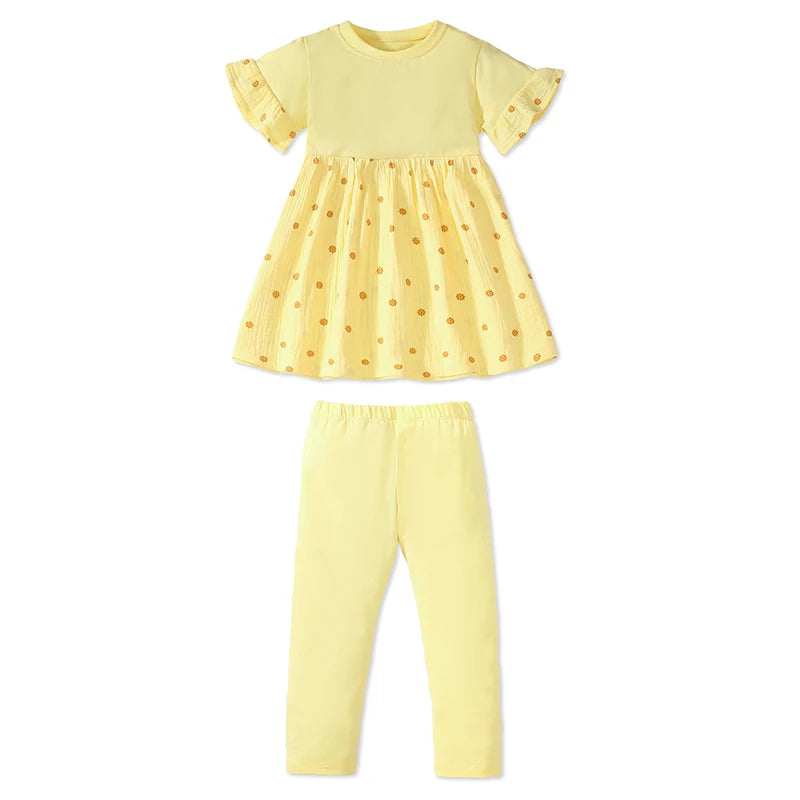 Girls Half Sleeves Summer Yellow Clothing Set childrensterritory