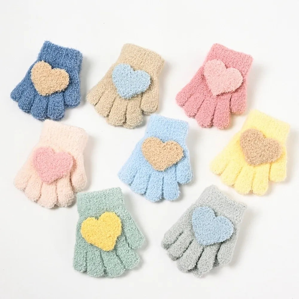 Kids Cartoon Design Furry Coral Fleece Short Gloves Mittens